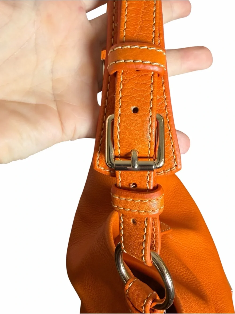 Dooney & Bourke Orange Pebbled Leather Bucket Hobo Shoulder Bag Y2K Pink Lining
